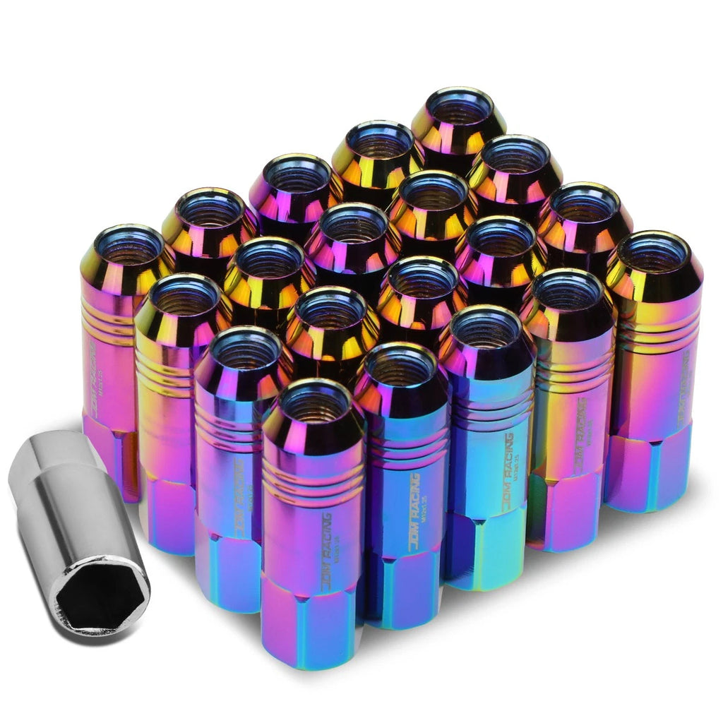 Set of 20 Open End M12x1.25 Neo Chrome Aluminum Lug Nuts for JDM Rims