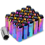 Set of 20 Open End M12x1.25 Neo Chrome Aluminum Lug Nuts for JDM Rims