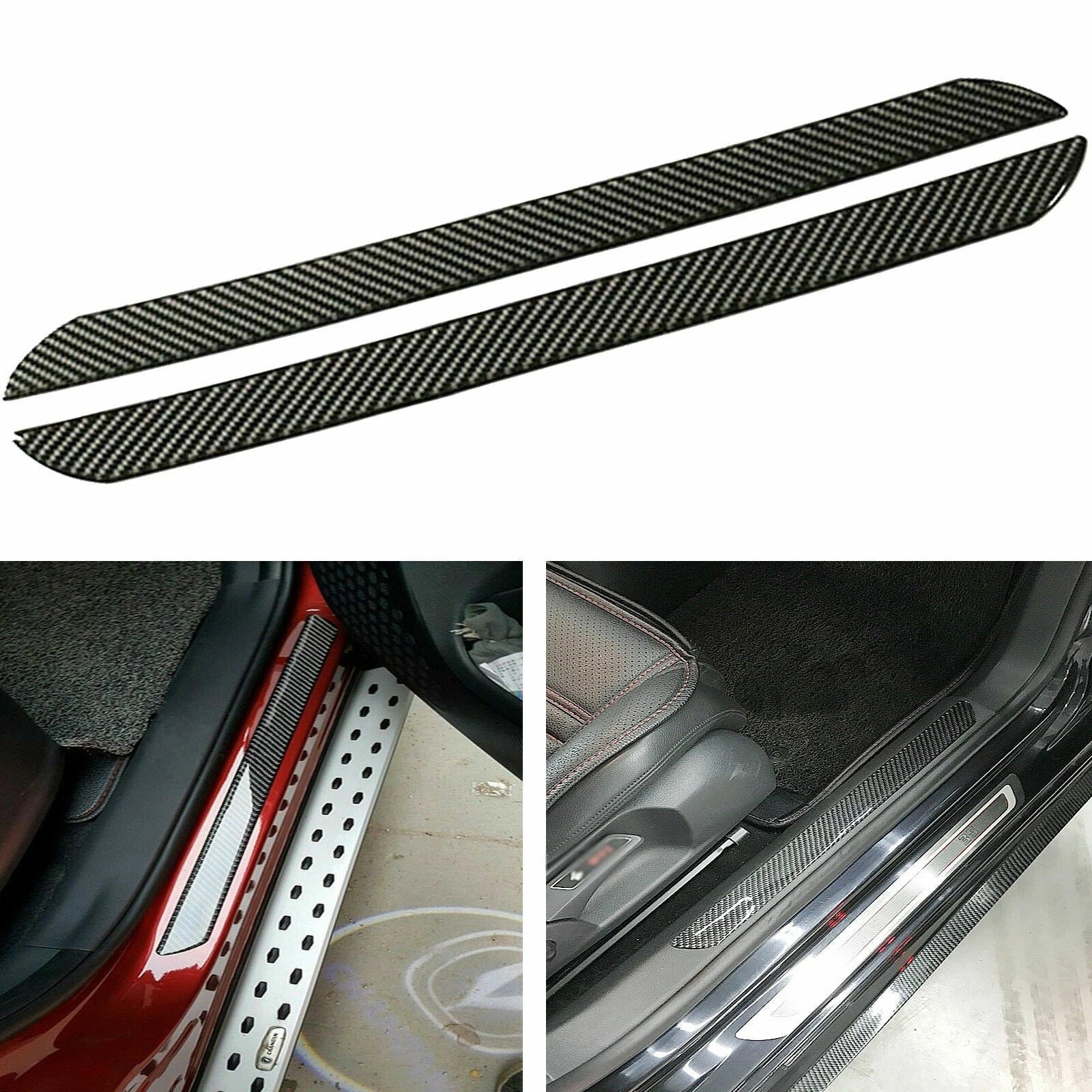 2x Door Scuff Sill Plate Guard Panel Protect Trim Cover Universal (Carbon Fiber)