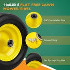 2x 11x6.00-5 Flat Free Tires for Zero-Turn Lawn Mower
