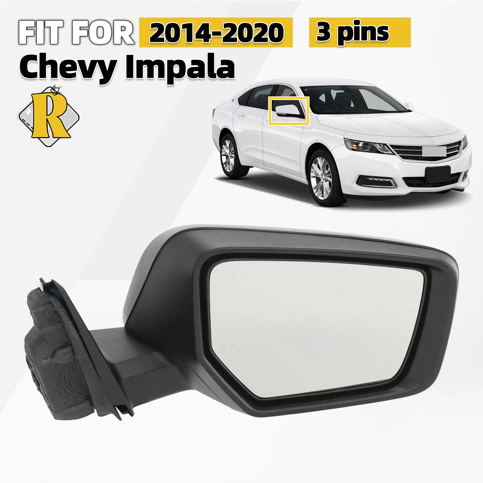 Right Side Door Mirror for Chevy Impala (2014–2020) 3 Pin 22936945
