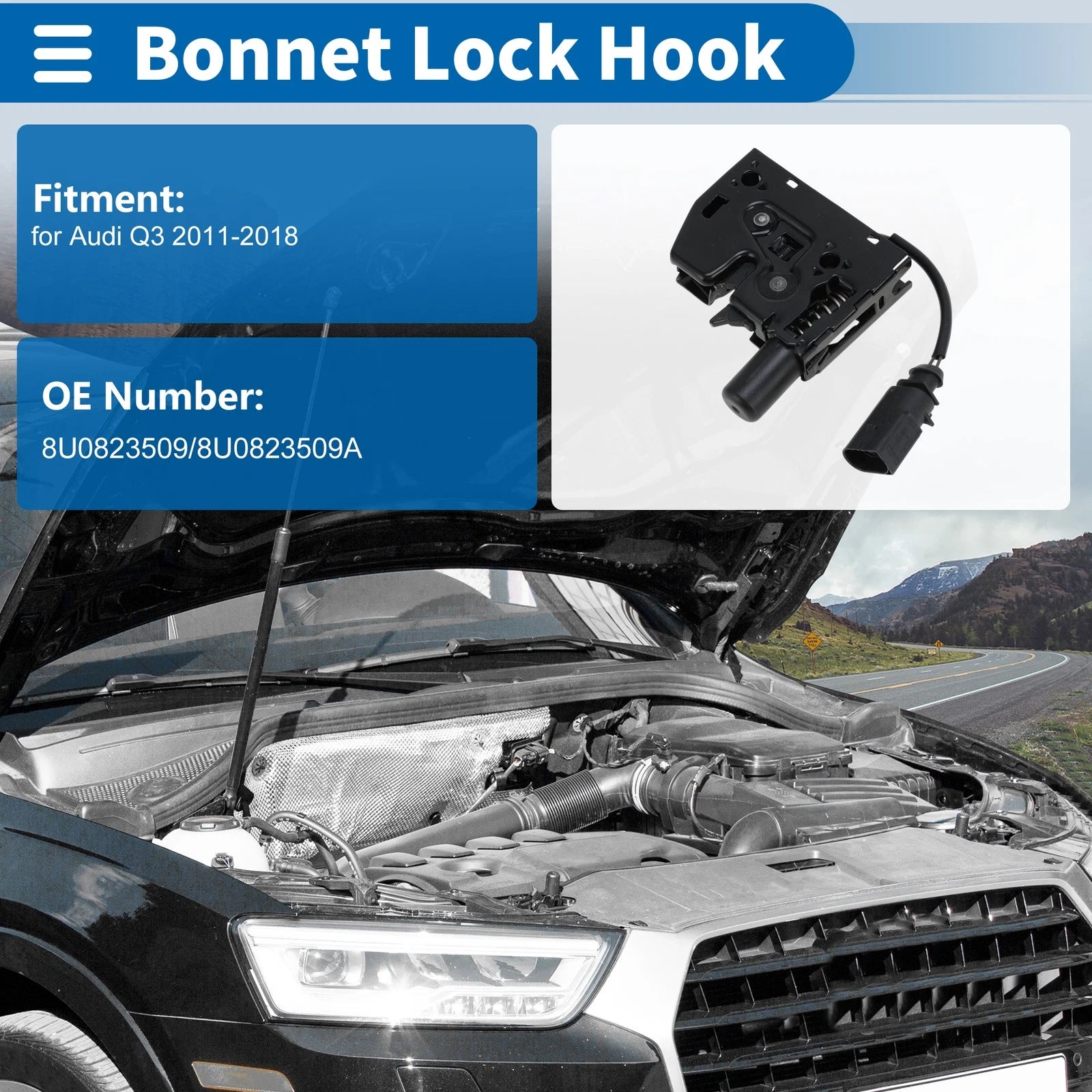 Hood Latch Assembly for Audi Q3 (2011–2018) No. 8U0823509/8U0823509A