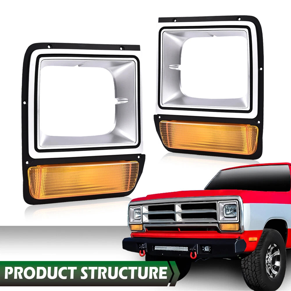Headlight Bezel Trim Pair with Parking Turn Signal for Dodge D/W Truck
