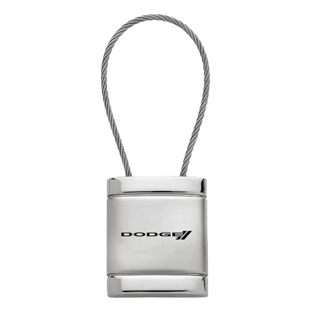 Stripe Logo on Satin-Chrome Cable Keychain - Officially Licensed for Dodge