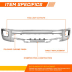 Front Bumper for Ford Ranger (2019–2024) w/Fog Lamp Hole Polished Chrome