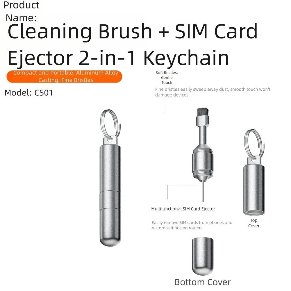 Compact Aluminum Cleaning Brush with SIM Card Tray Tool for Smartphones