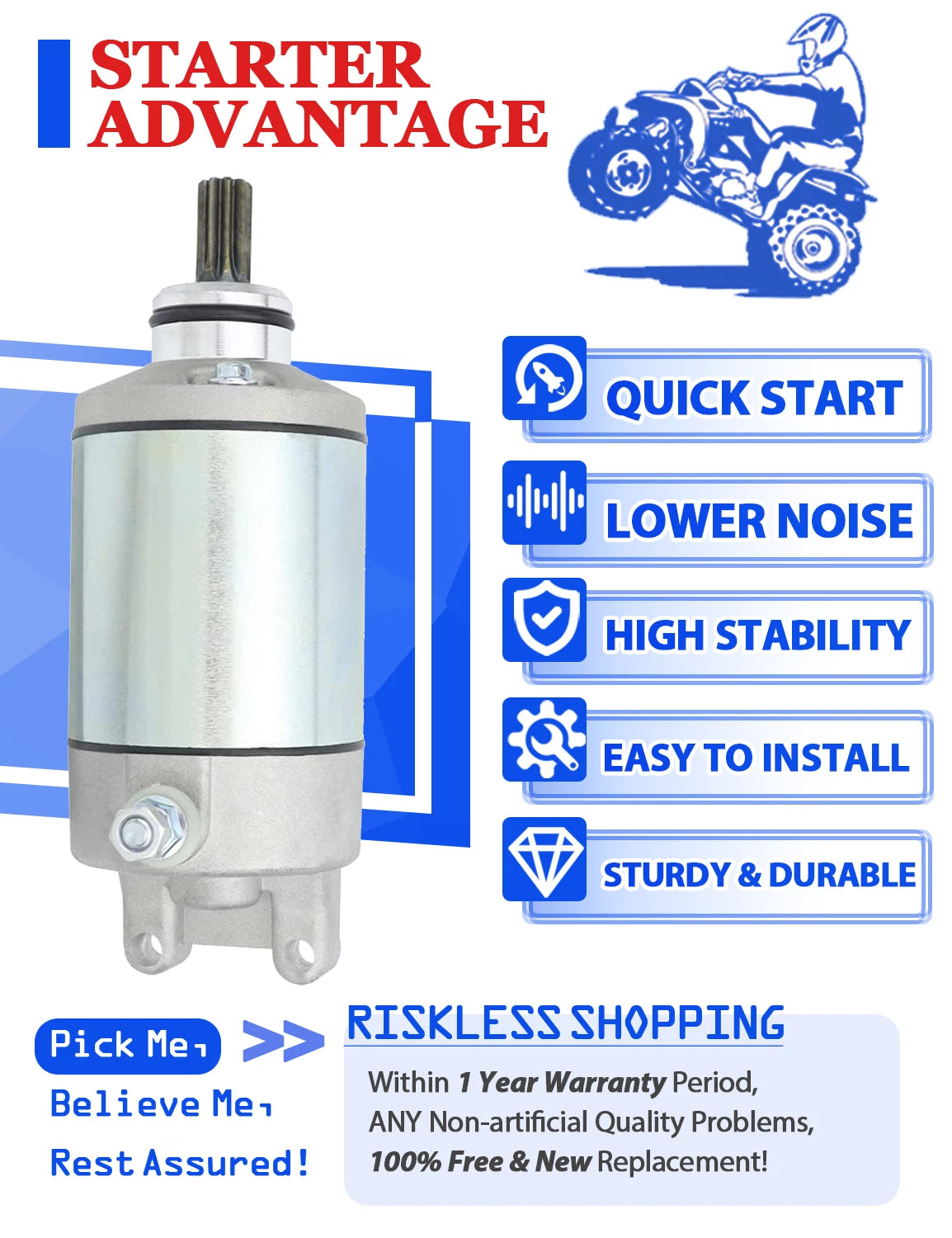 Starter Motor with Relay for Suzuki ATV LT-Z400 LT-Z400Z (2003–2008)