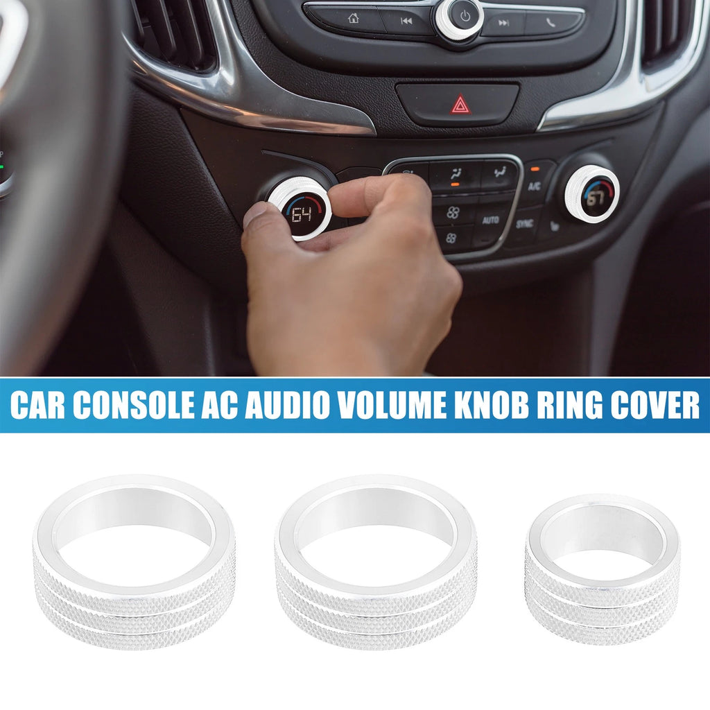 Set of 3 AC Audio Volume Knob Ring Covers for Chevy Malibu (2017–2022) Silver Tone
