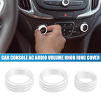 Set of 3 AC Audio Volume Knob Ring Covers for Chevy Malibu (2017–2022) Silver Tone