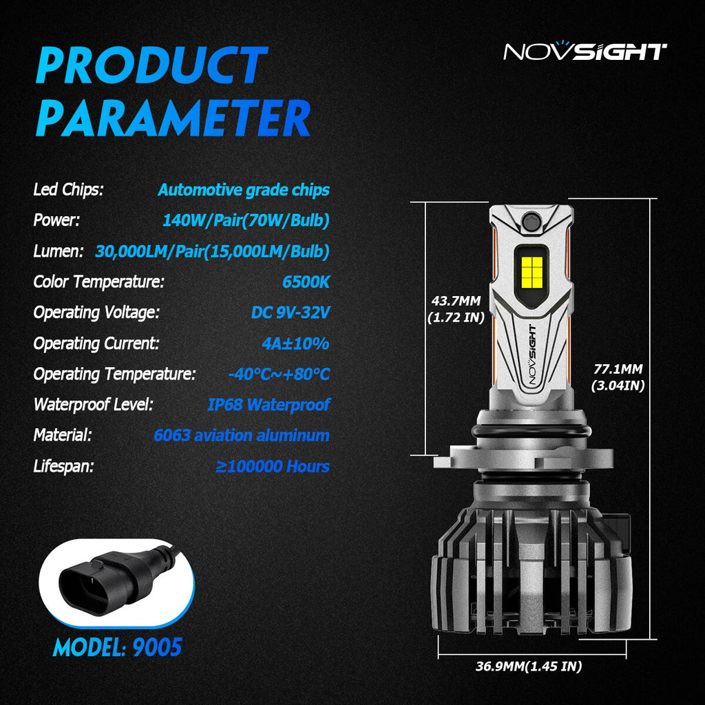 2X 9005 HB3 LED Headlight Bulbs Kit for 6500K