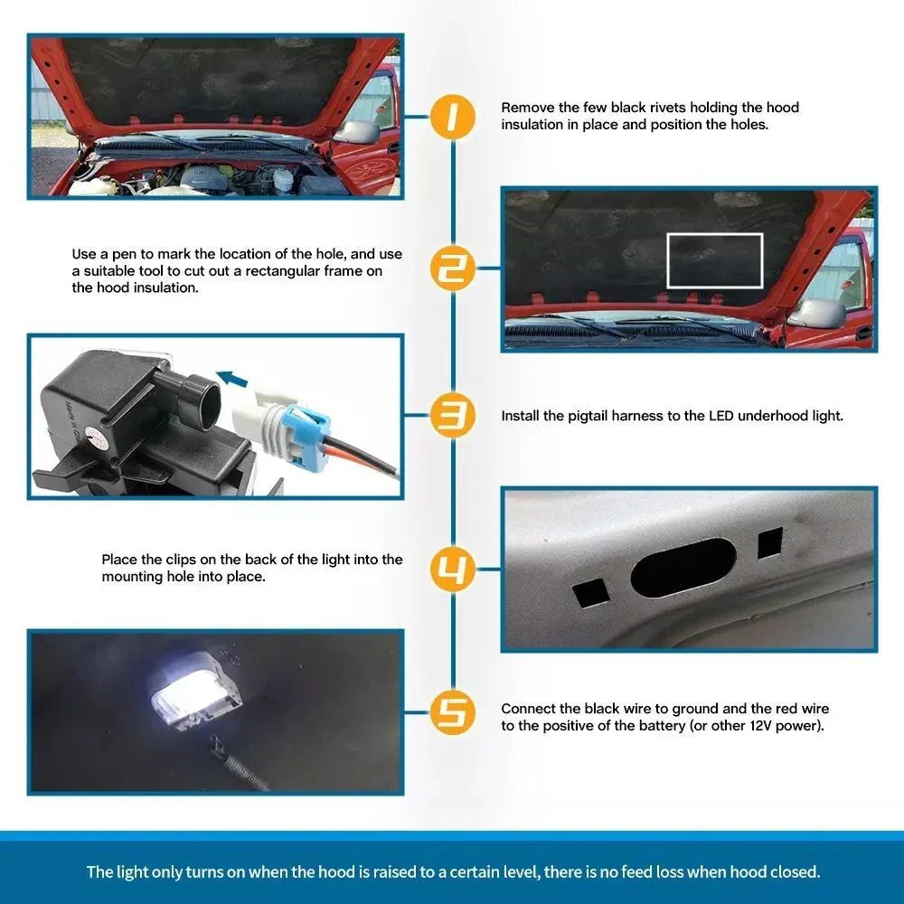 Underhood Light Hood Courtesy with Harnesses for Chevy GMC (2003–2006)