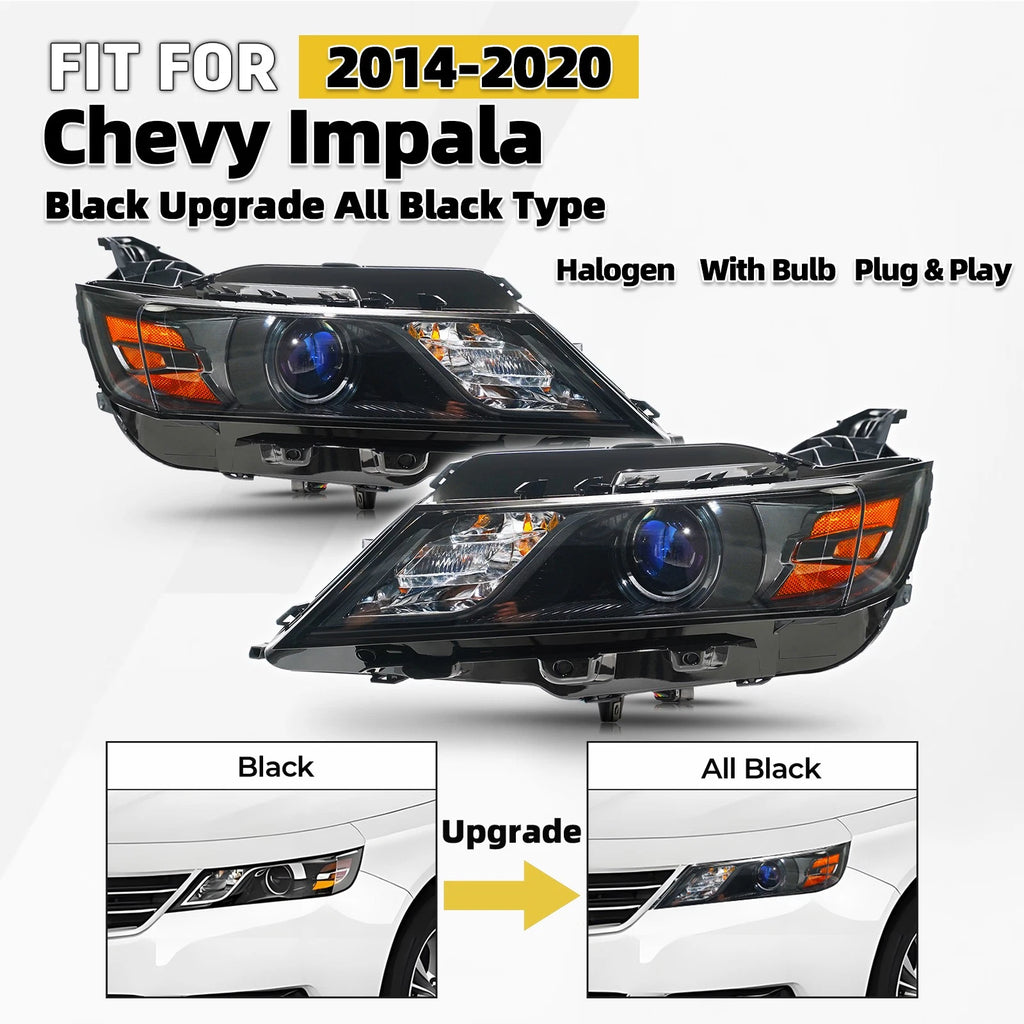 Projector Headlights for Chevy Impala (2014–2020) - All Black Pair