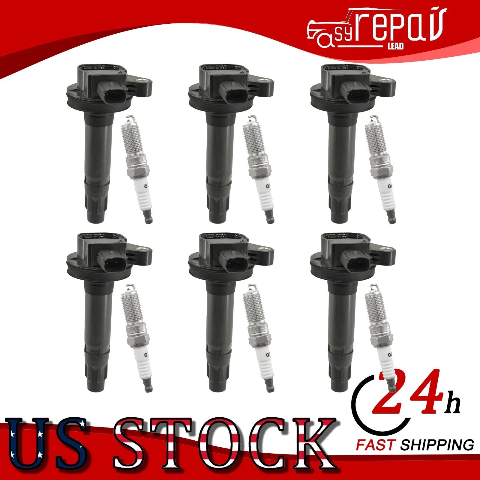 6X Ignition Coils + Spark Plugs Kit for Ford Lincoln Mercury Mazda (SP-411 UF553)