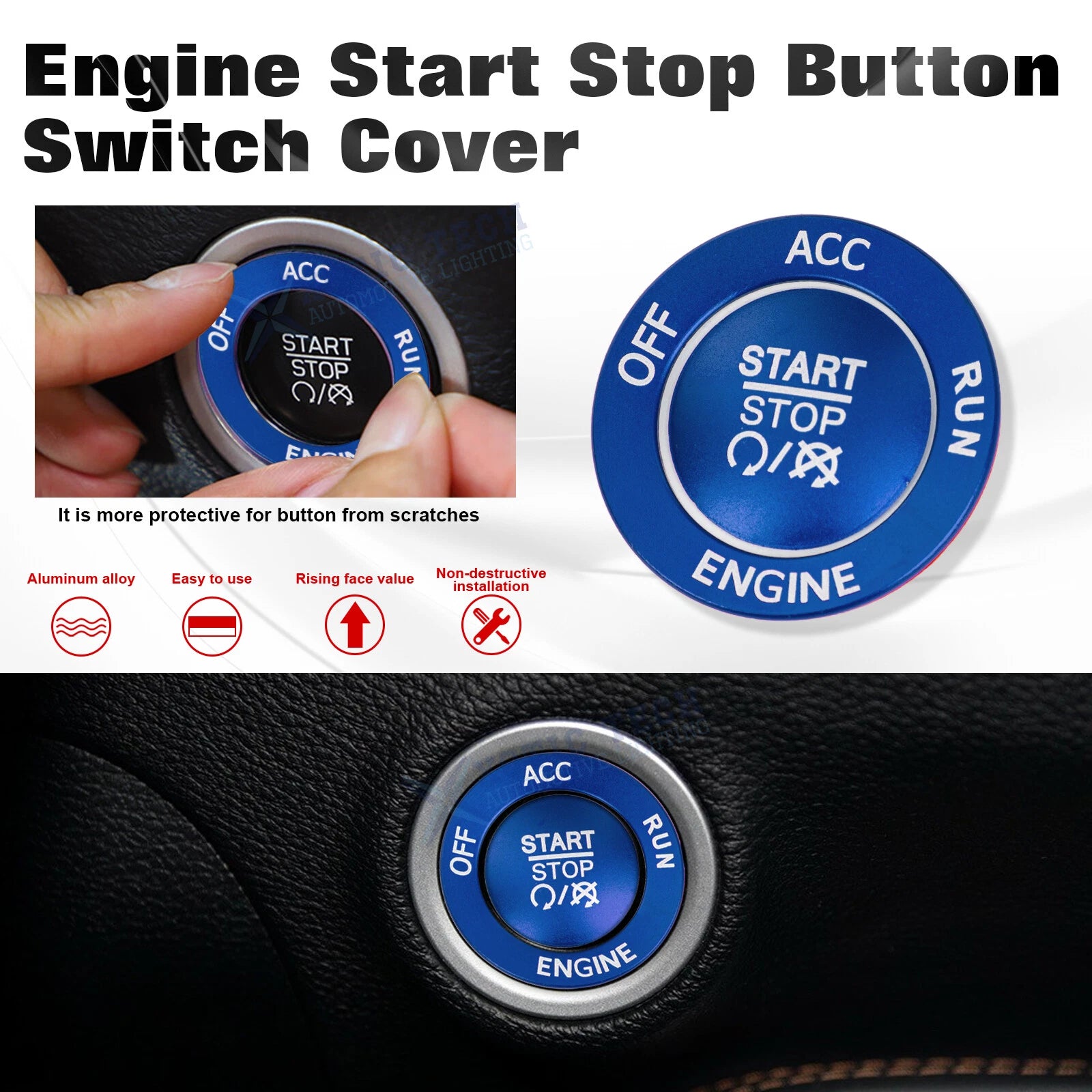 Push Start Stop Button Cover Decor Kit for Dodge Charger Challenger (Blue)