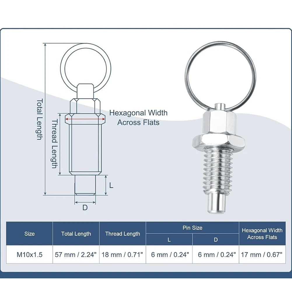 Set of 4 Stainless Steel Spring Plungers M10x1.5 with Pull Rings