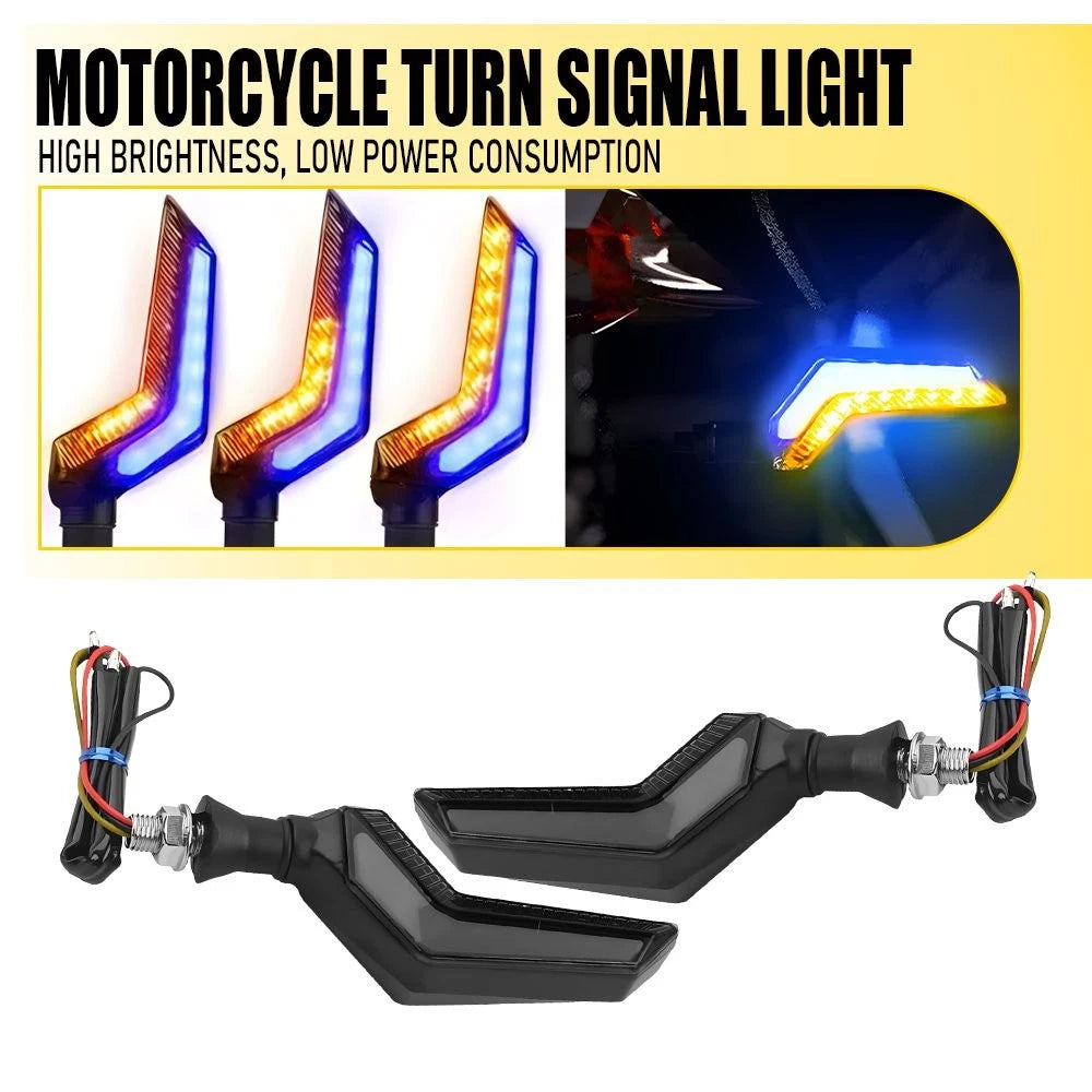 2X Universal Motorcycle Sequential Turn Signal Lights Amber/Blue Waterproof