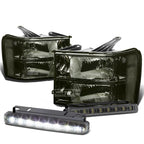 Smoked Housing Clear Corner Headlight + Bumper + LED Fog Light Kit for GMC Sierra (2007–2014)
