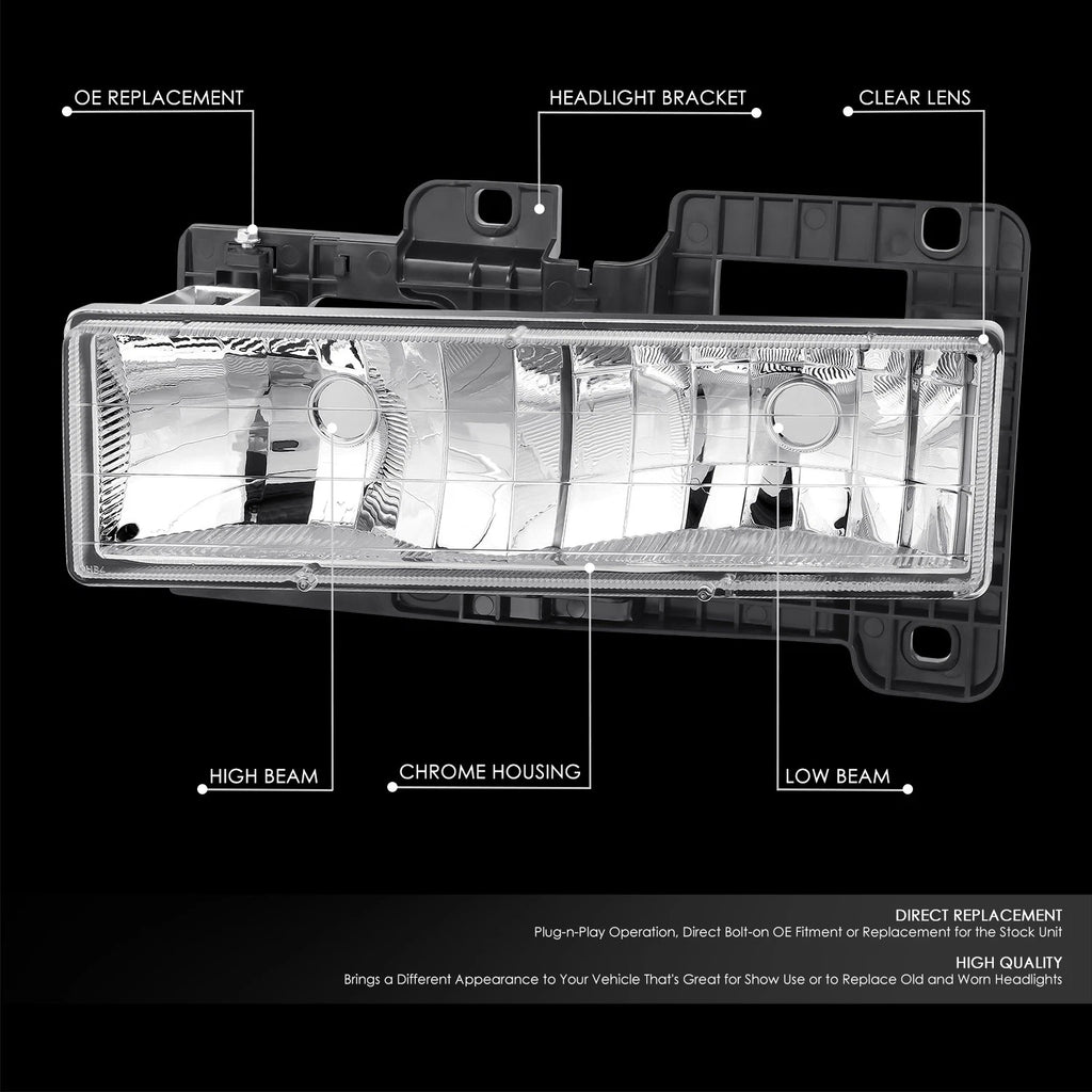 Chrome Housing Headlamps + Bumper Light + Bulb for Chevy C/K K1500/K2500/K3500 (1988–1998)