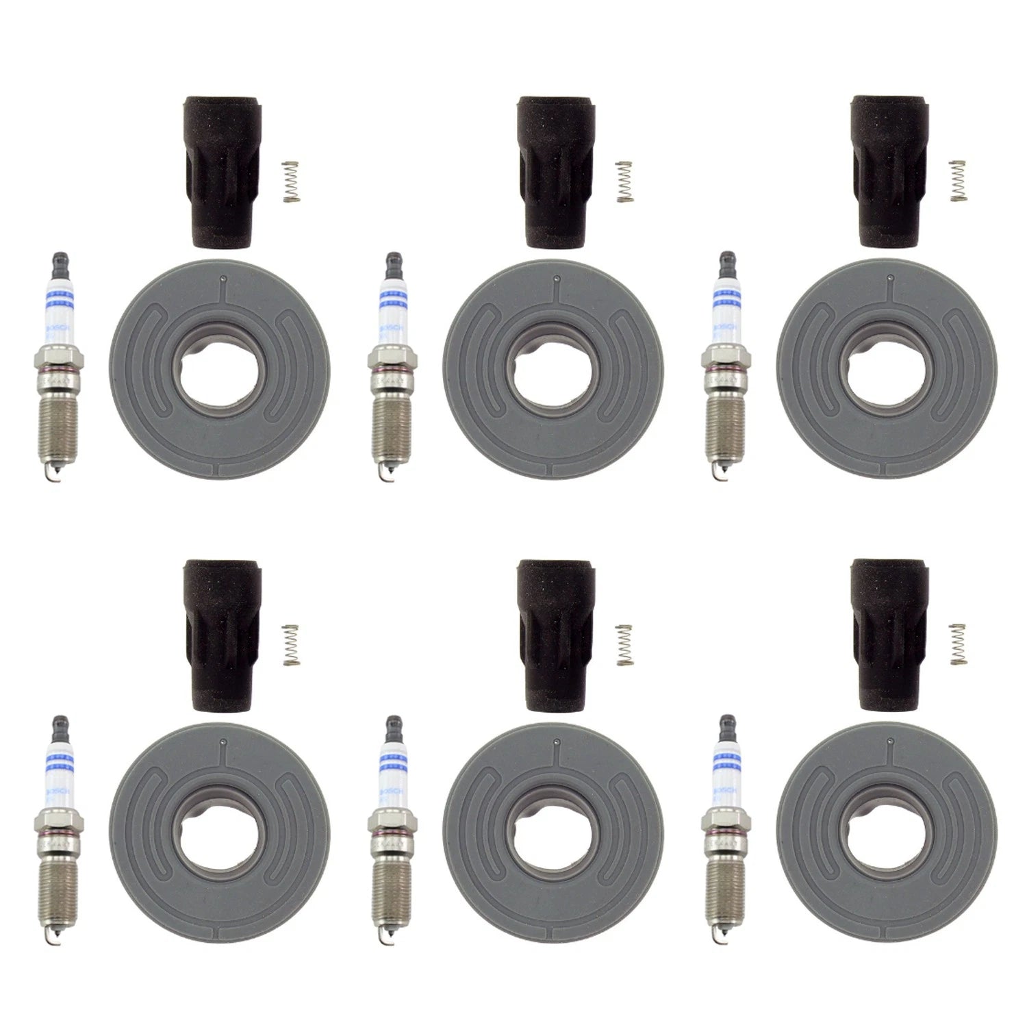 Set of 6 Bosch Platinum Spark Plugs & NGK Coil Boots for Transit 350-HD (2010–2019)