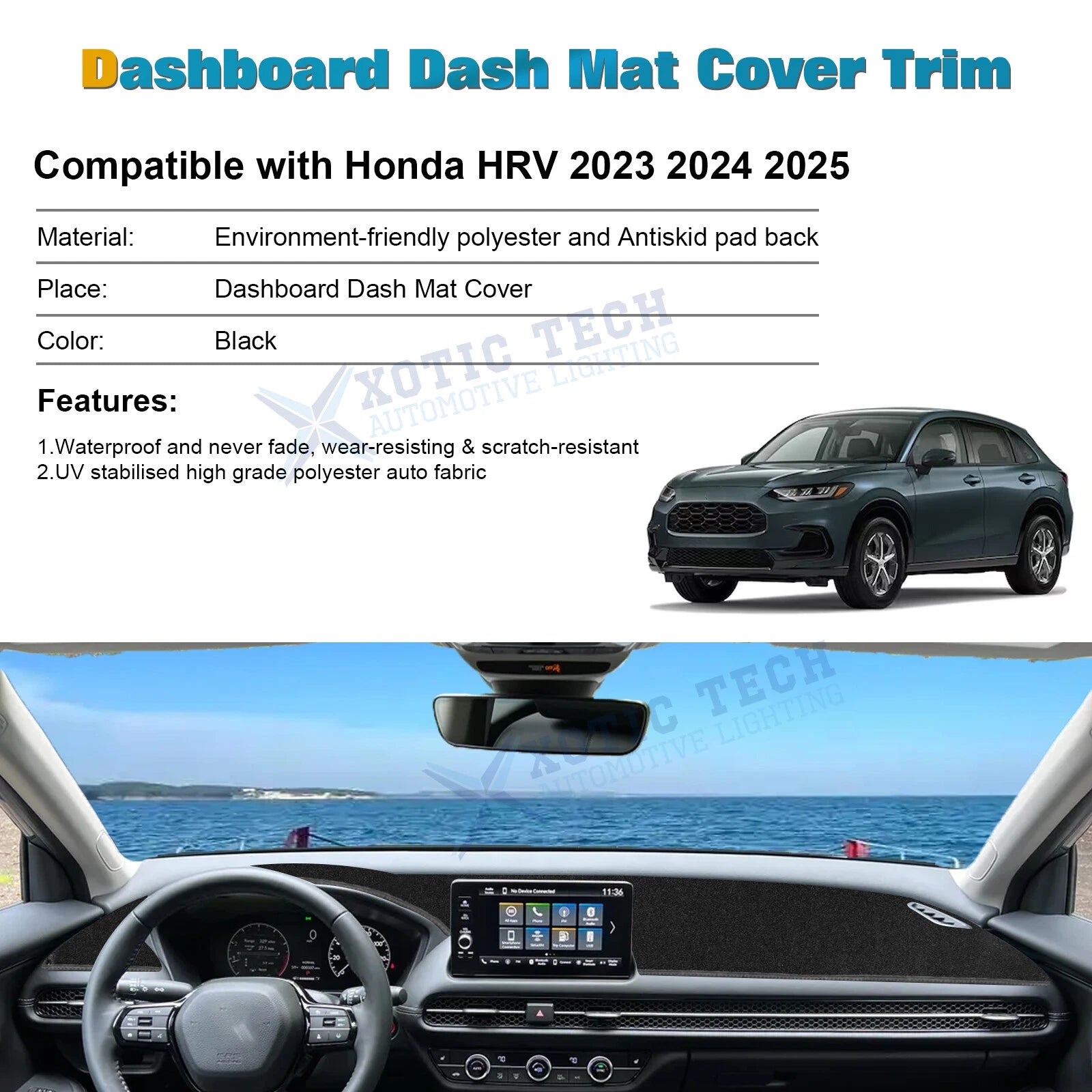 DashMat Black Dashboard Mat Non-Slip Cover for Honda HRV (2023-2026)