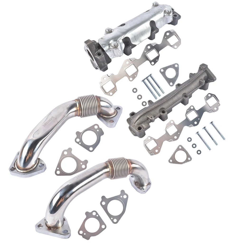2Pcs Upgraded Manifolds with Up Pipes for GM 6.6L Duramax (2001–2016)