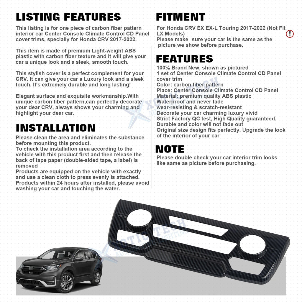 Carbon Fiber Look Console AC Climate Control Panel Cover for Honda CR-V (2017-2022)
