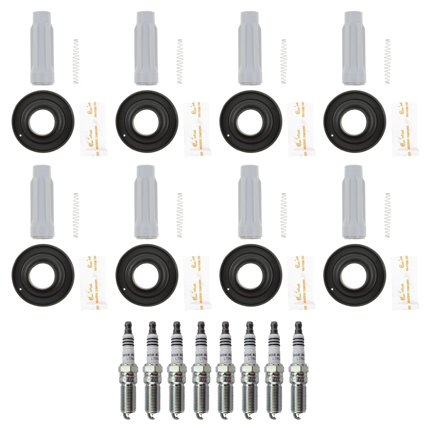 Set of 8 NGK Ruthenium HX Spark Plugs & Coil Boots for F-150, Mustang (2011–2021)