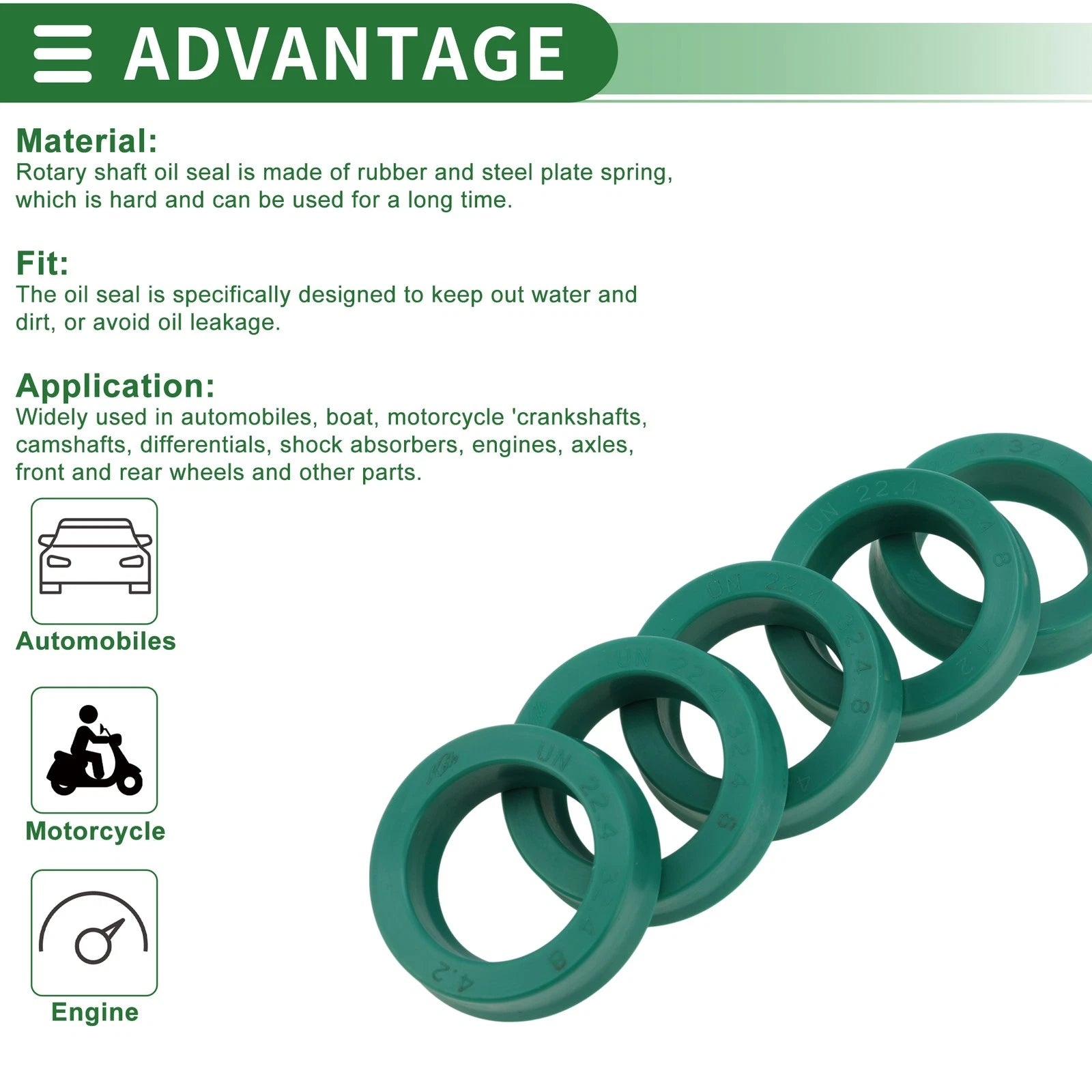 Set of 5 Oil Seal Rotary Shaft Seal TPU 22.4x32.4x8mm High Pressure