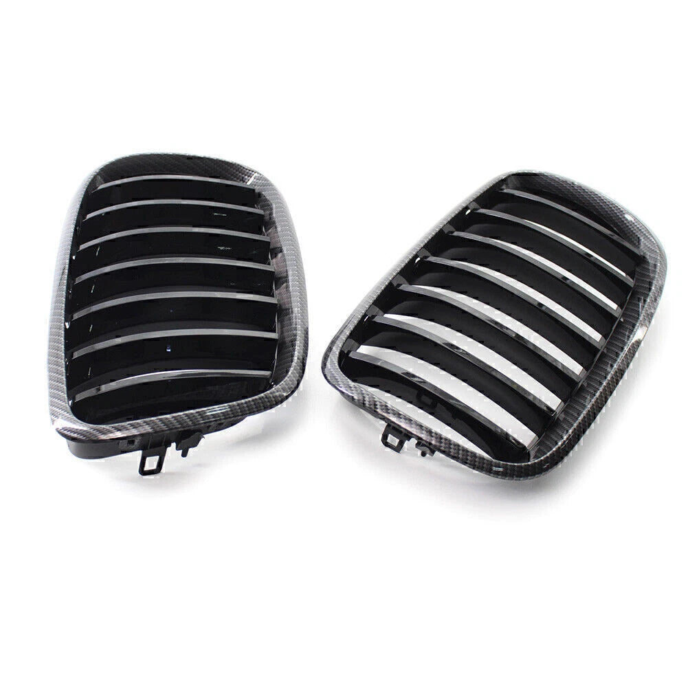 Carbon Style Gloss Black Grille for BMW X5 X6 E70 E71 (2008–2013)