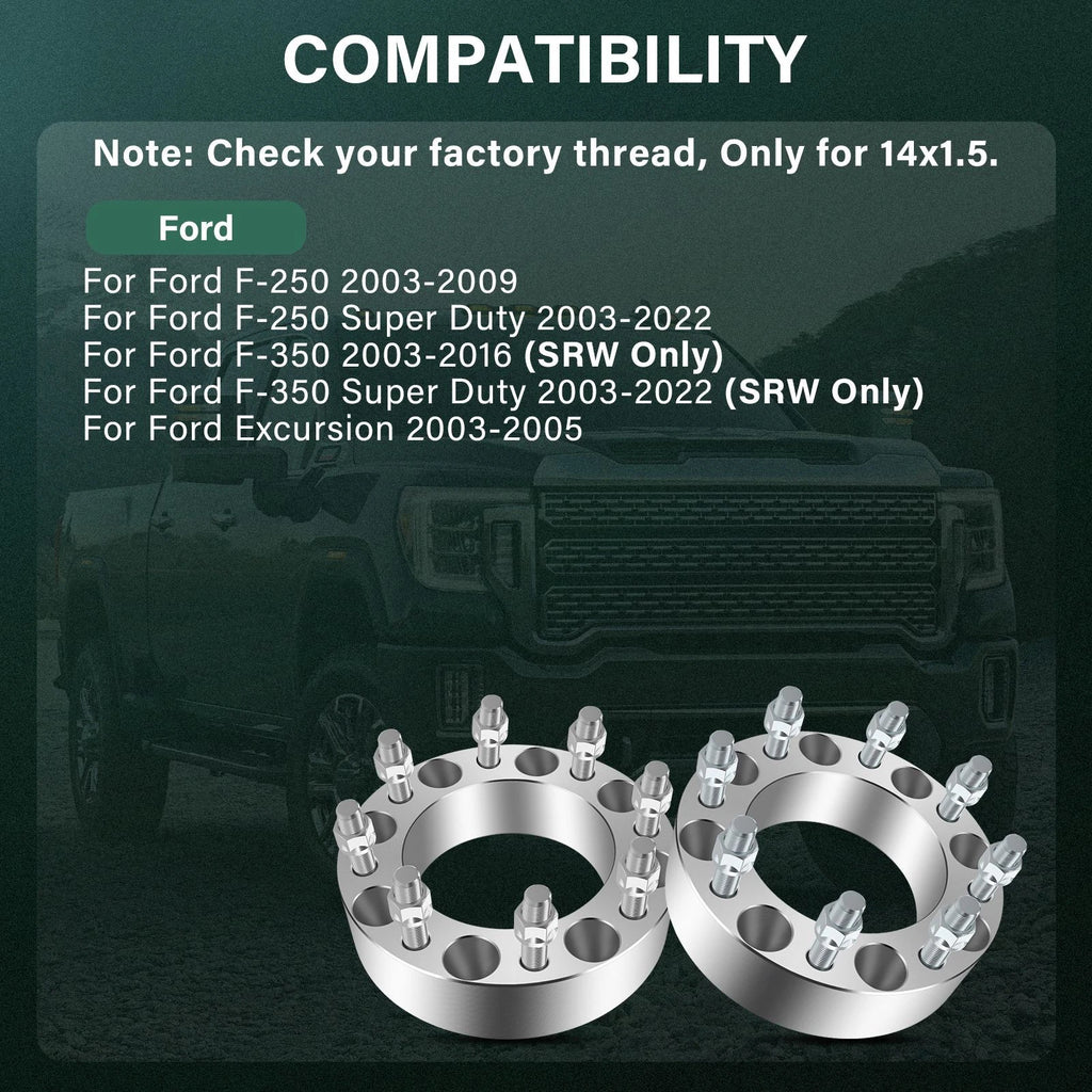 4X 2" Wheel Spacers 8x170 14x1.5 for Ford F-250 F-350 Super Duty (2003–2025)