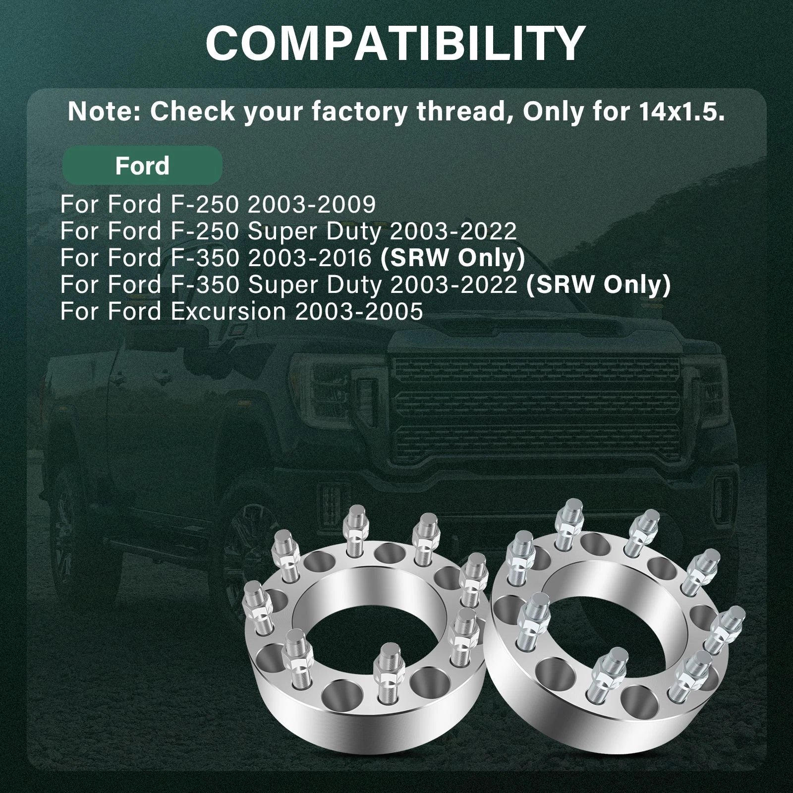4X 2" Wheel Spacers 8x170 14x1.5 for Ford F-250 F-350 Super Duty (2003–2025)