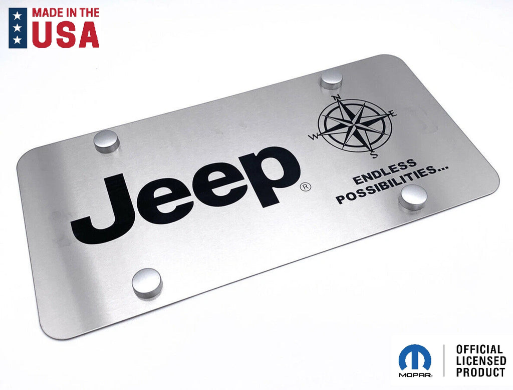 Brushed Stainless License Plate with Jeep Script Logo for Jeep (1941–2024)