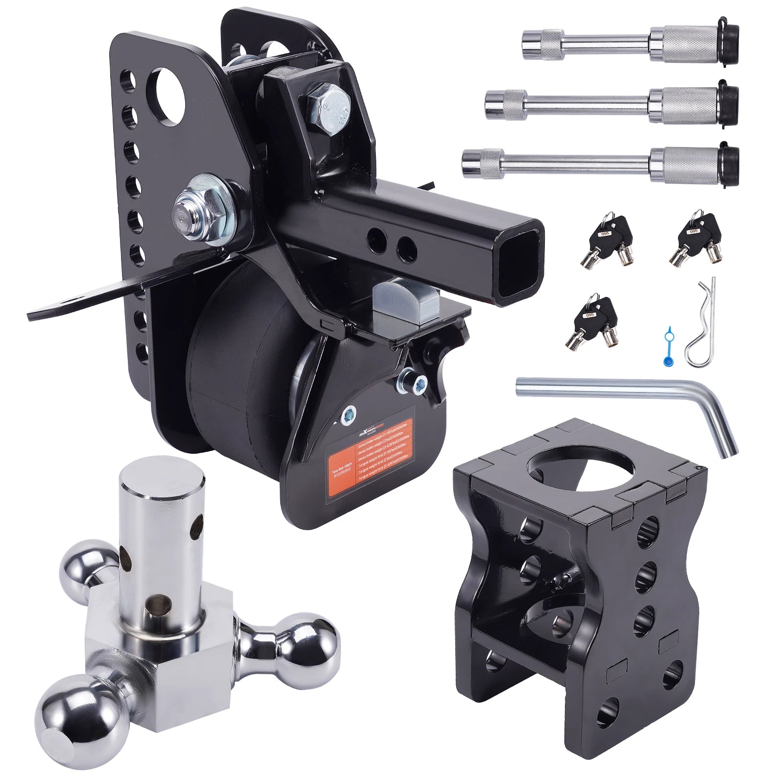 2'' Receiver Adjustable Tow Hitch w/ Air Suspension Bag & Three Ball Kit 12000lb