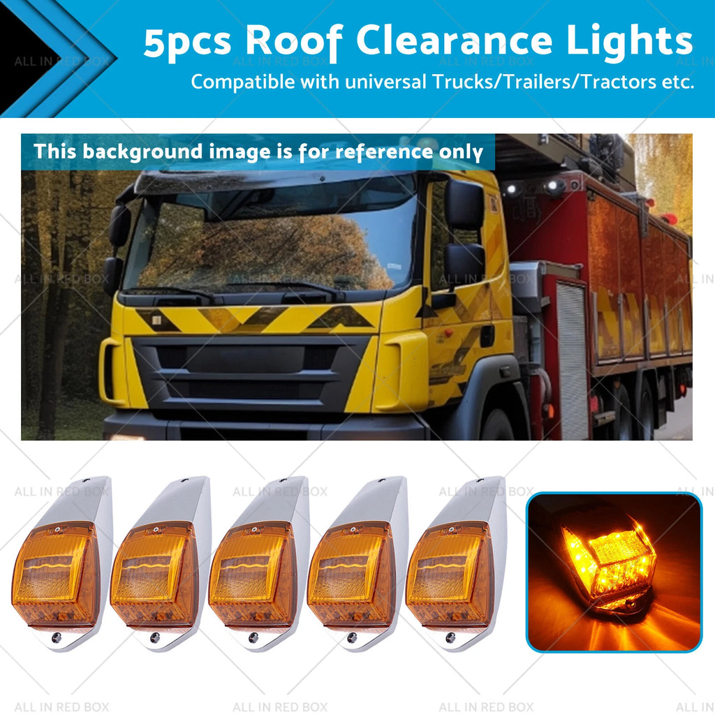 5x LED Roof Lights for Truck (12V) - Clear Amber Cab Top Running Marker