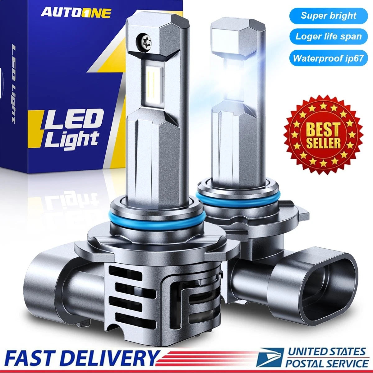 2x 9006 HB4 LED Headlight Bulbs for Conversion Kit (6500K, 100W, 24000LM)