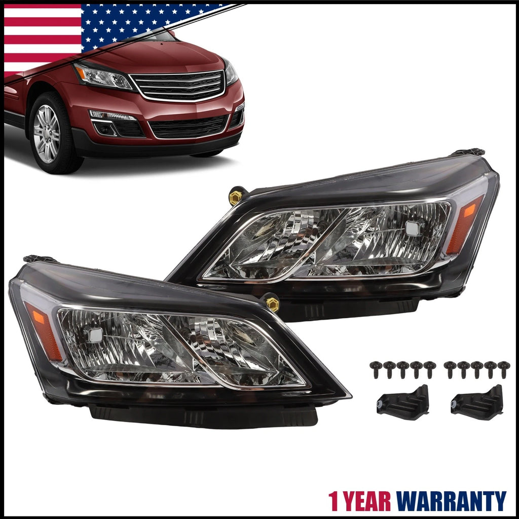 Set of 2 Halogen Chrome Headlights for Chevy Traverse (2013–2017)