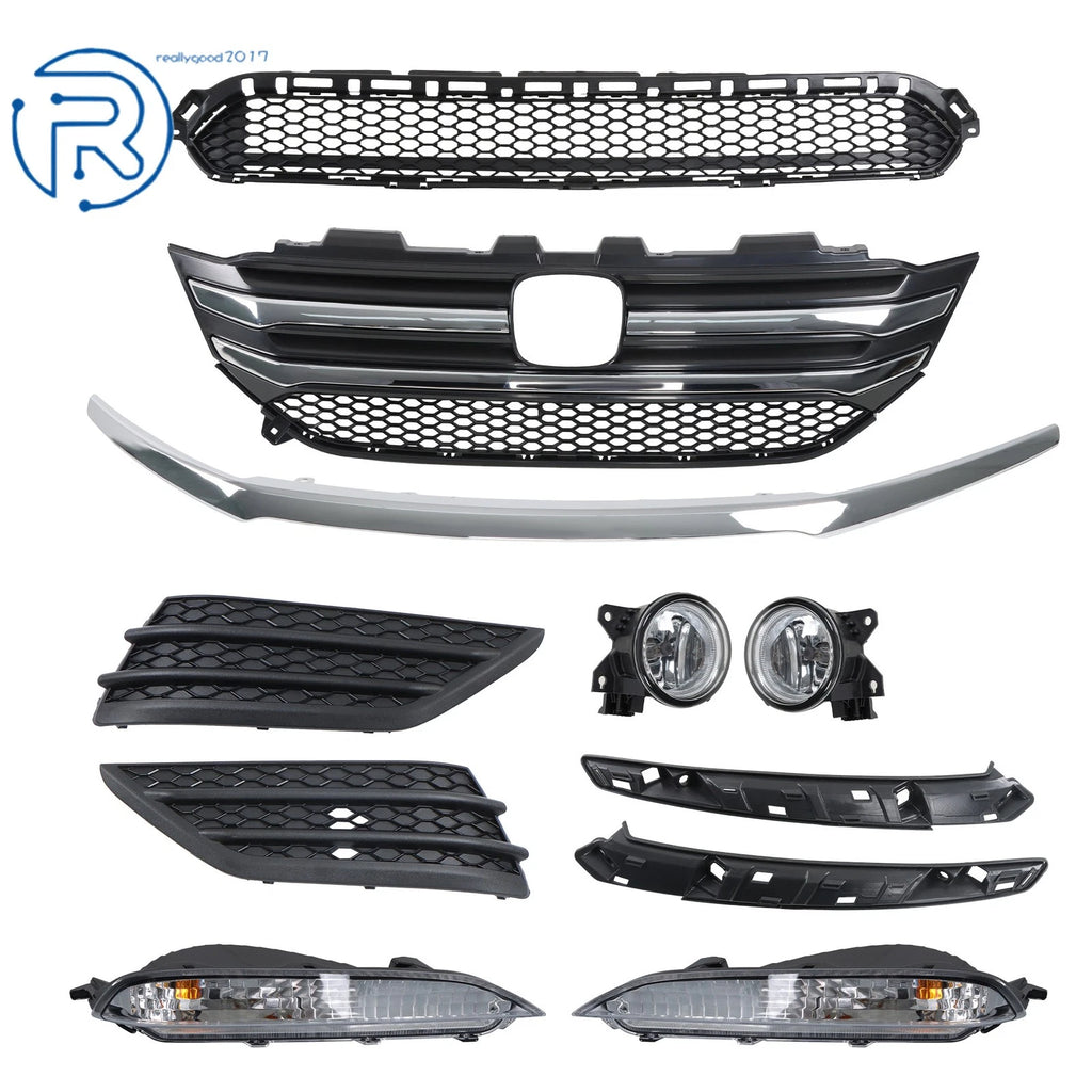 Front Bumper Grille Set with Fog Lamps for Honda Pilot (2016-2018)