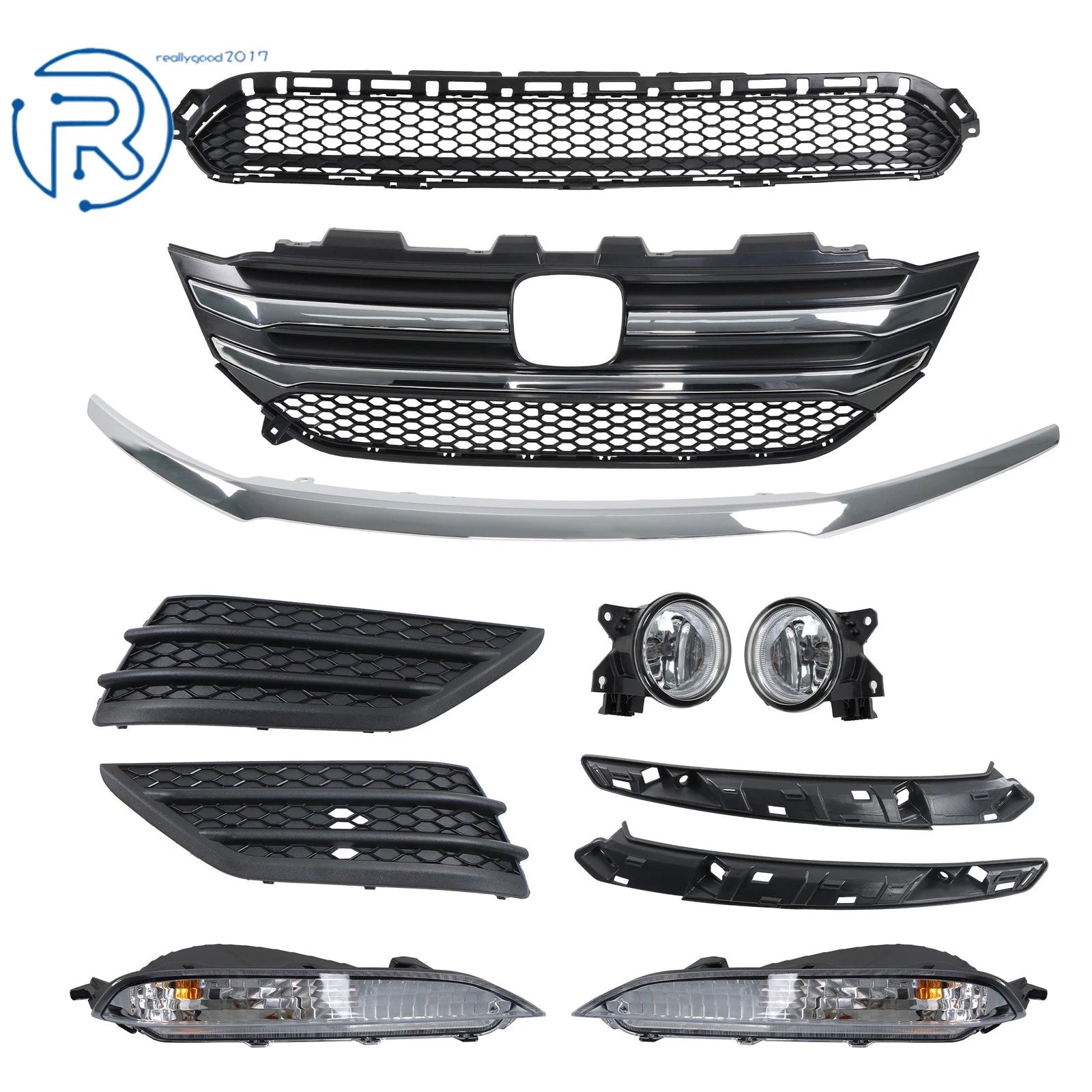 Front Bumper Grille Set with Fog Lamps for Honda Pilot (2016-2018)