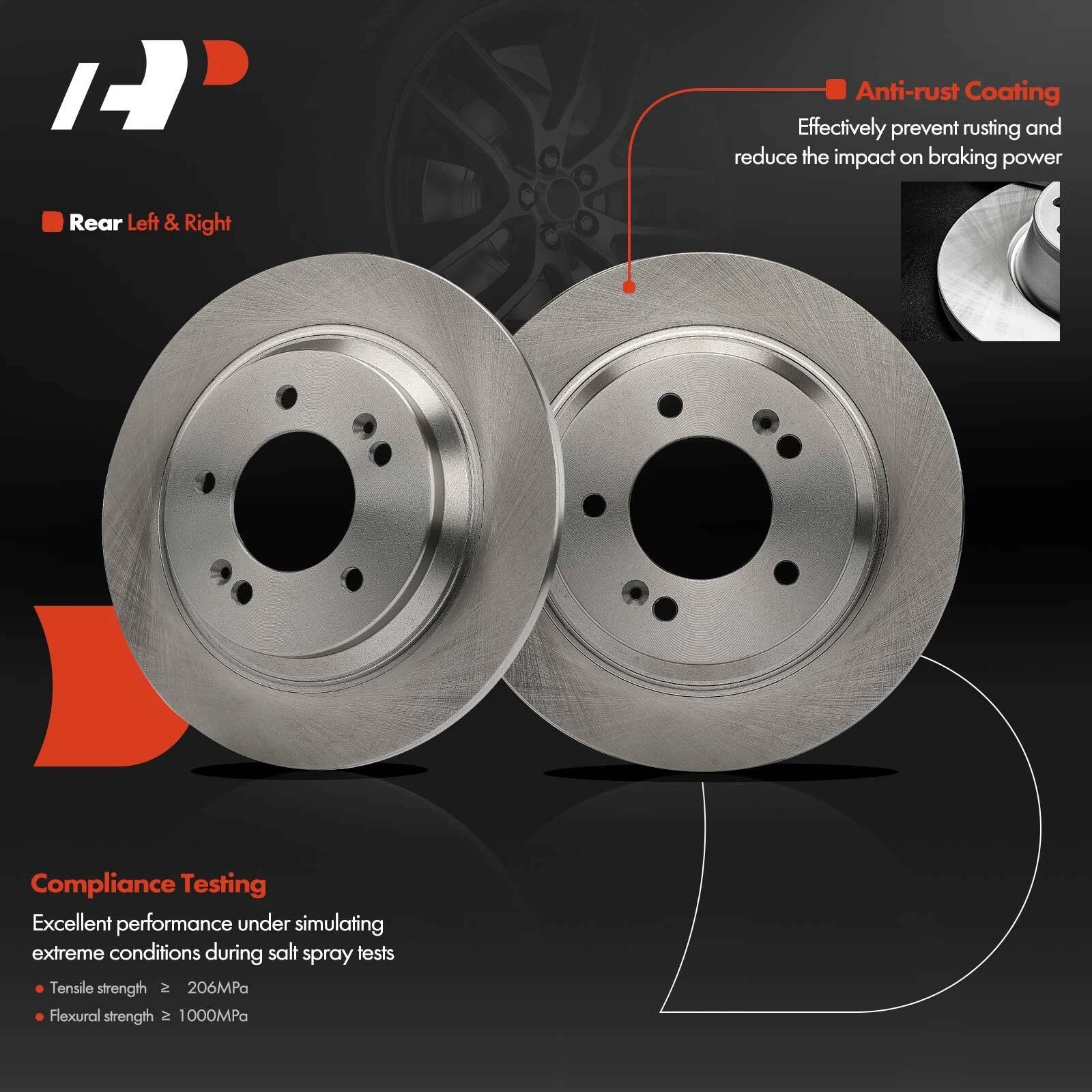 Rear Disc Brake Rotor & Ceramic Pad Set for Hyundai Sonata & Kia Optima (2015)