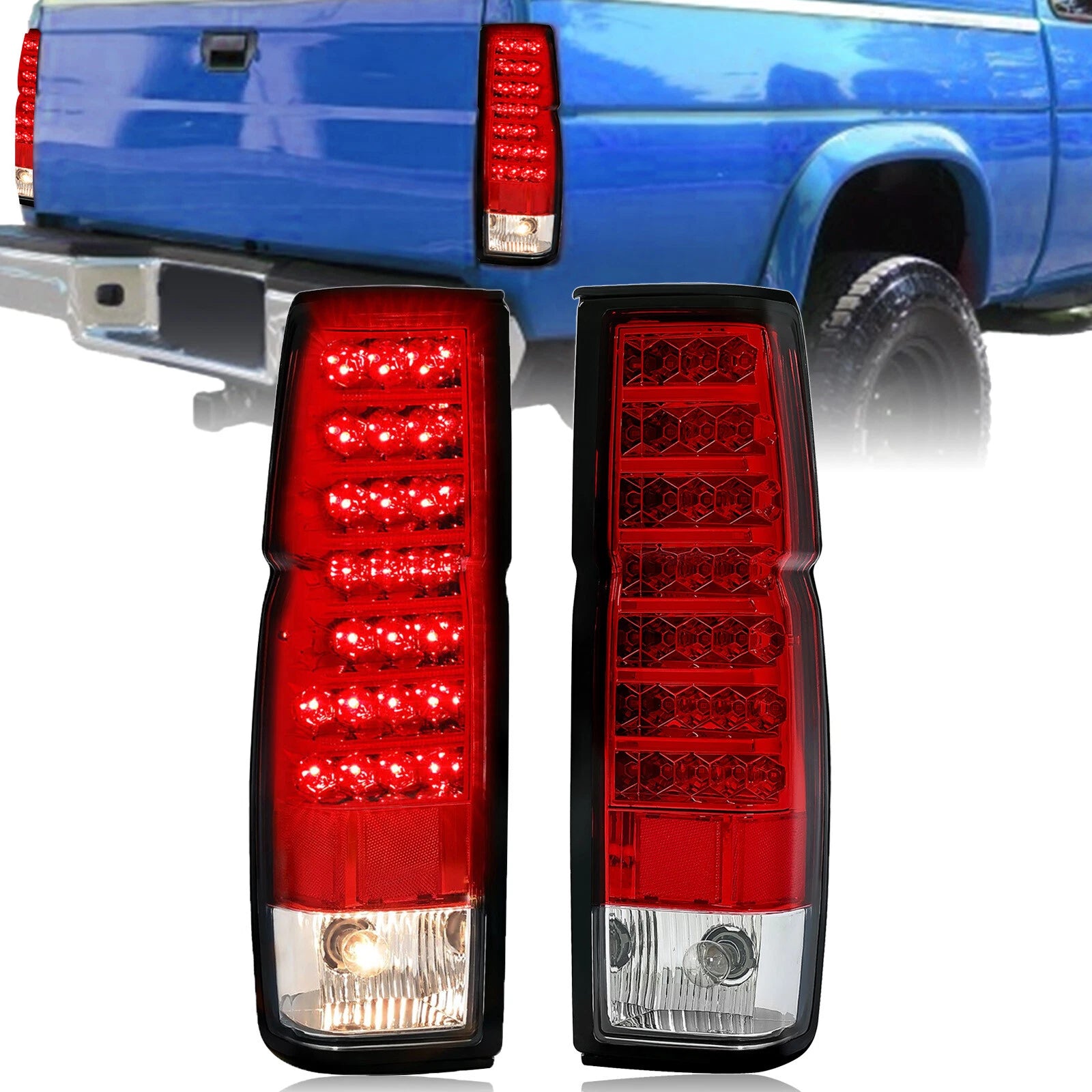 LED Tail Lights for Nissan D21 Hardbody (1986–1997) LH+RH, Bulbs+Wiring