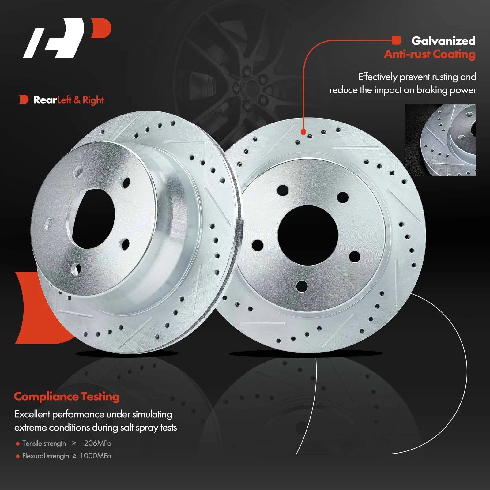 Rear Side Drilled Brake Rotors & Ceramic Pads for Chevy Blazer S10 (1995–2005)