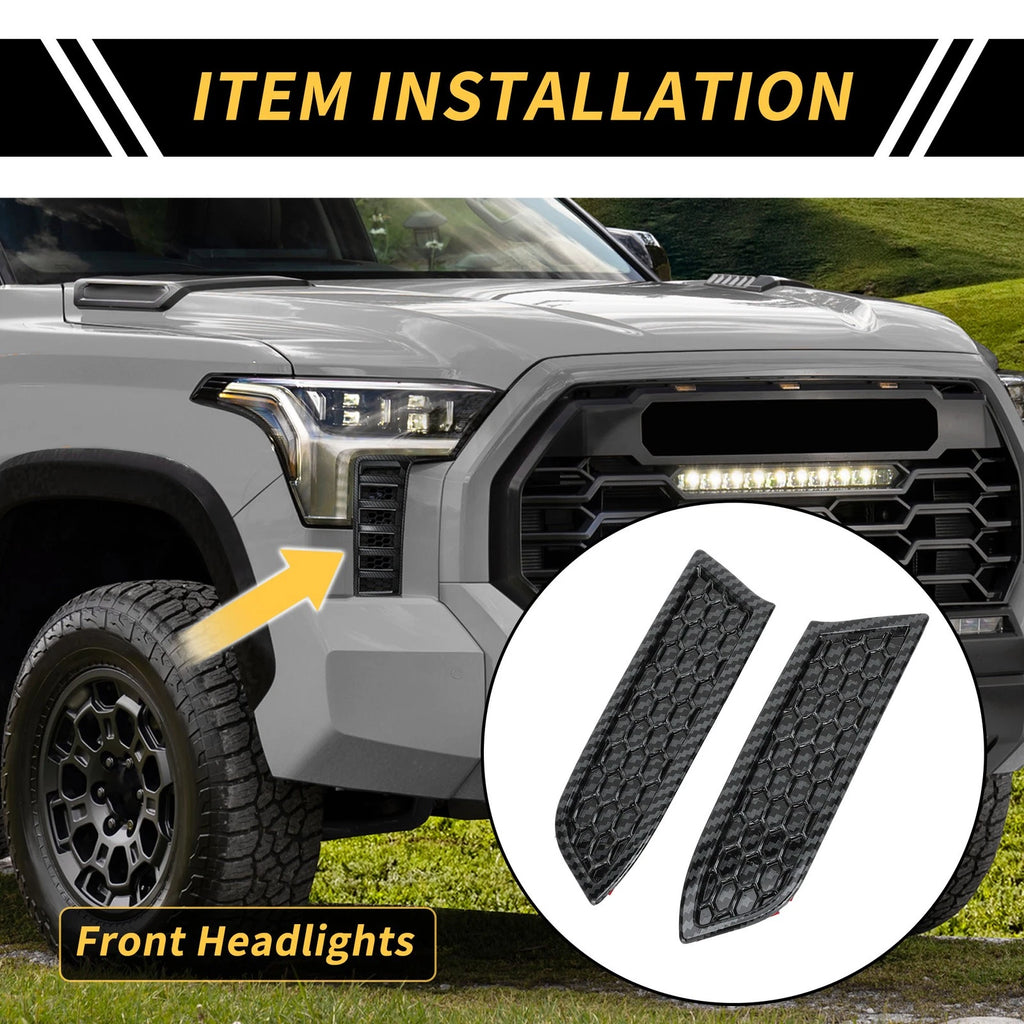 Set of 2 Carbon Fiber Pattern Headlights Grille Vent Cover for Toyota Tacoma (2016–2023)