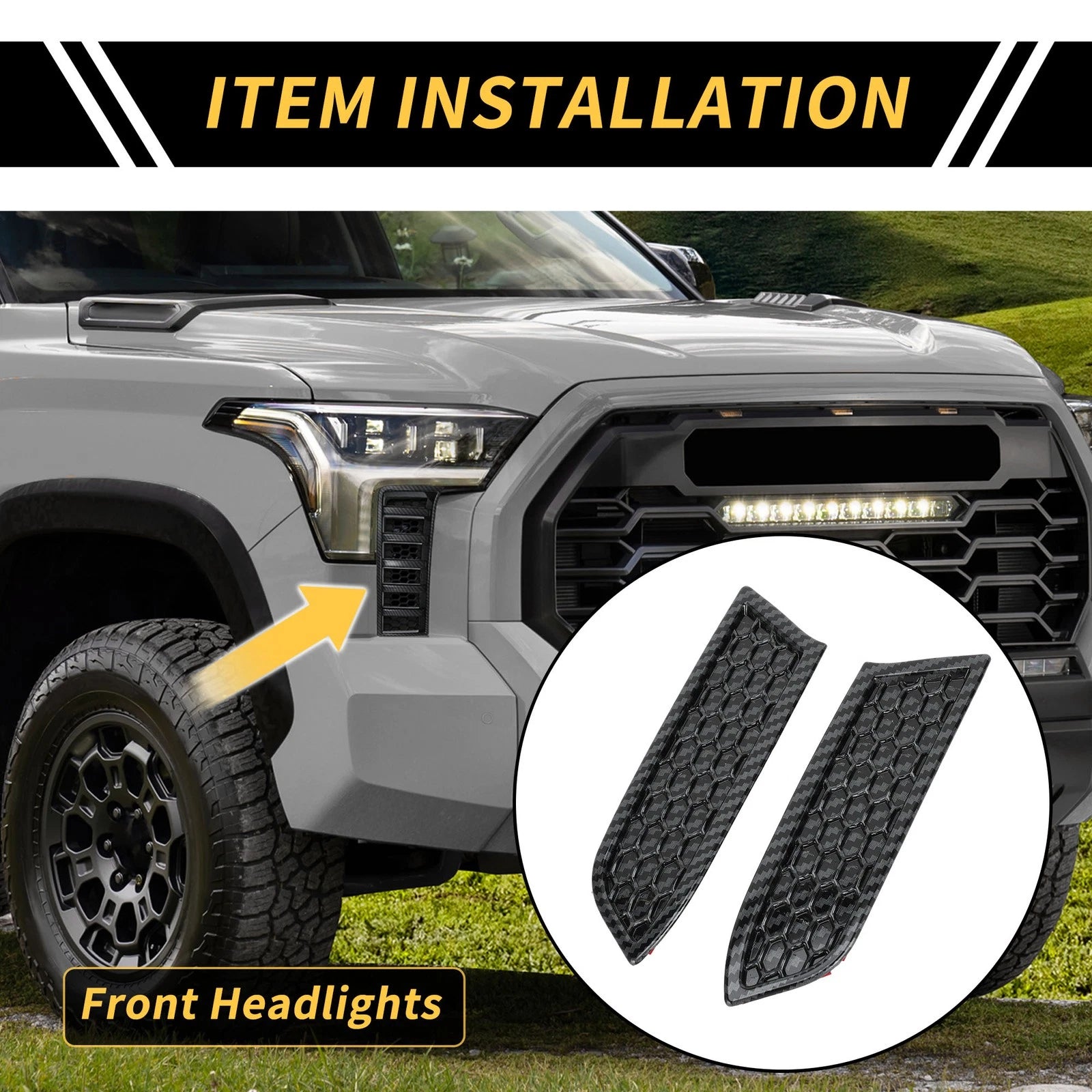 Set of 2 Carbon Fiber Pattern Headlights Grille Vent Cover for Toyota Tacoma (2016–2023)