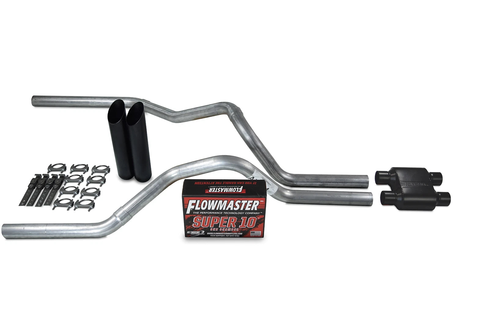 Dual Inlet Exhaust Kit for GM 1500 (1996–1999) - Flowmaster Super 10, Black Tips