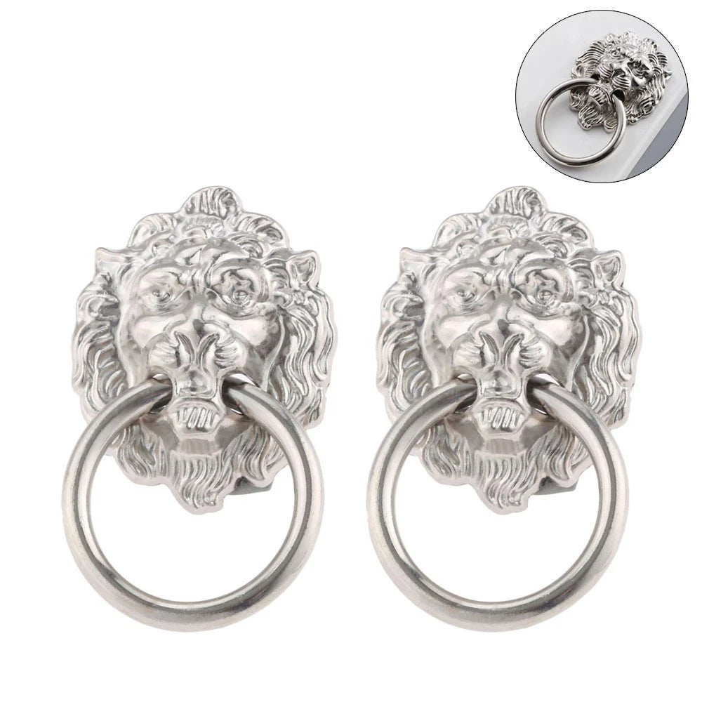 2X Zinc Alloy Lion Head Pull Handle Ring Knob for Cabinet Drawer