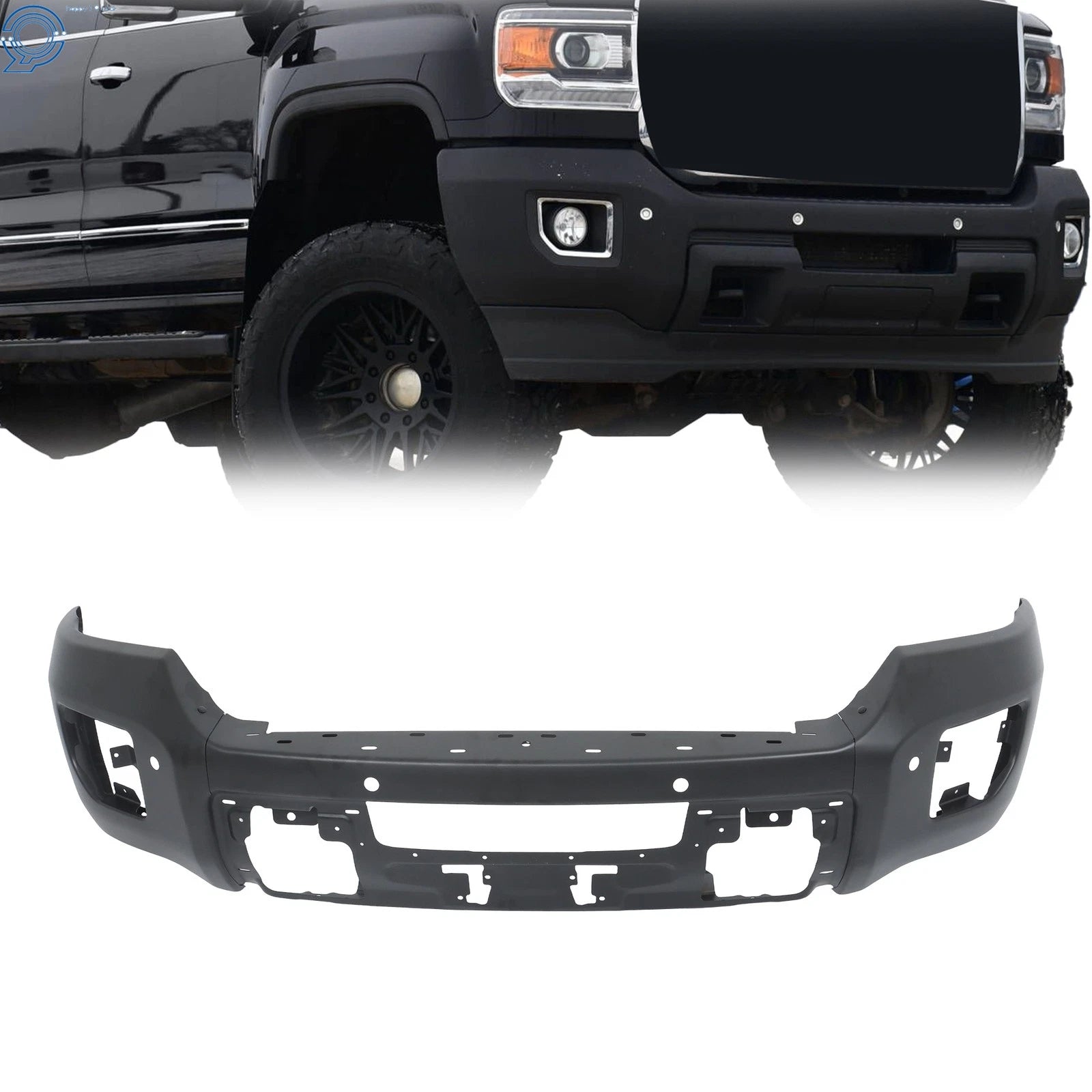 Split Black Front Bumper with Sensor Hole for GMC Sierra 2500 HD 3500 HD (2015–2019)