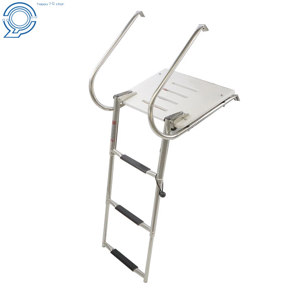 3 Step Stainless Steel Telescoping Boat Ladder with Platform and Handrails