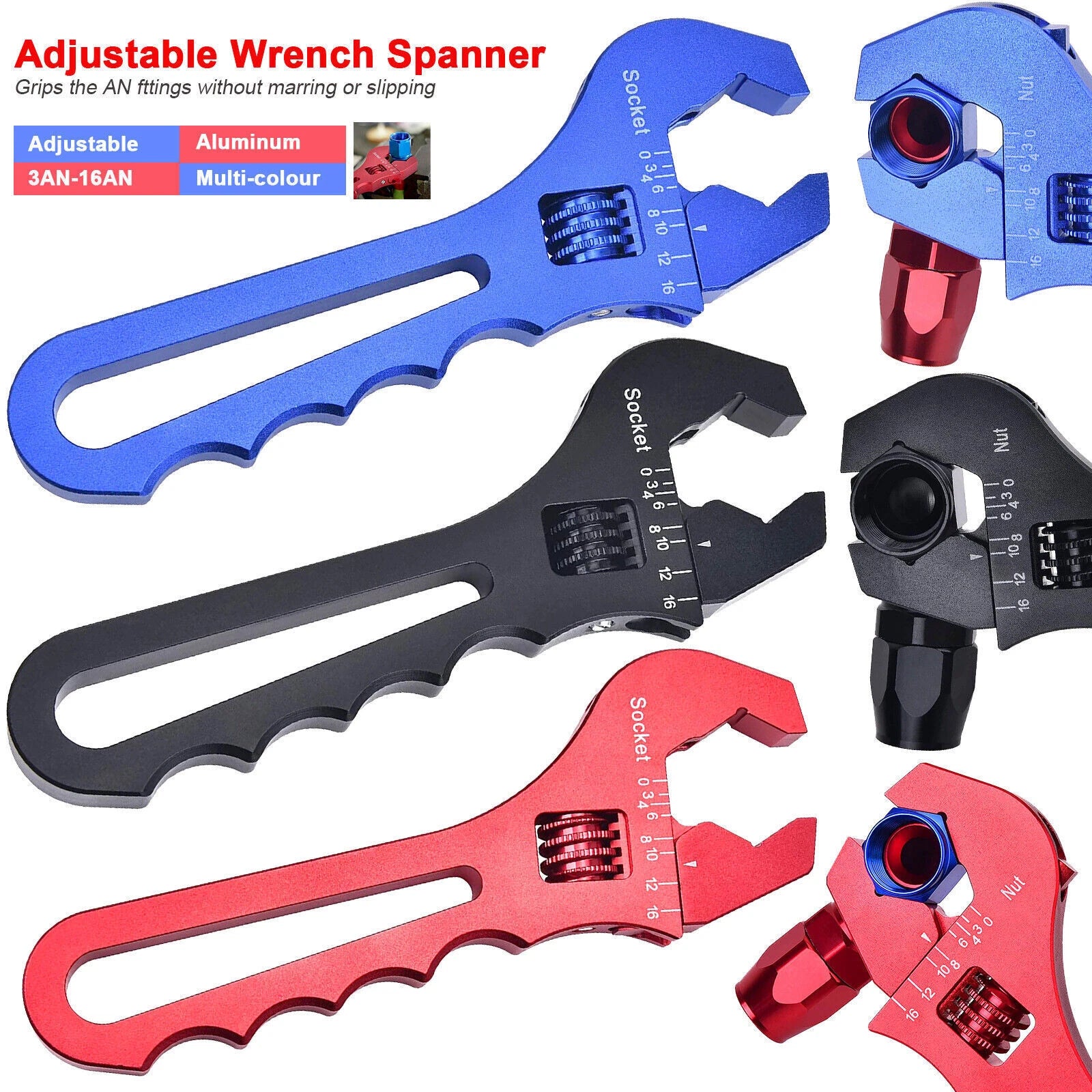 3X 3AN-16AN Adjustable Wrench Tool for Hose End Fitting