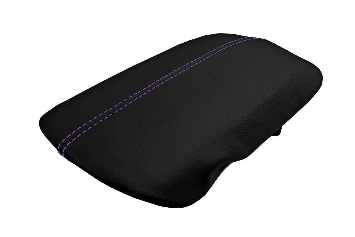 Leather Console Lid Armrest Cover for Ford Mustang (2015–2020) Black Purple Stitch