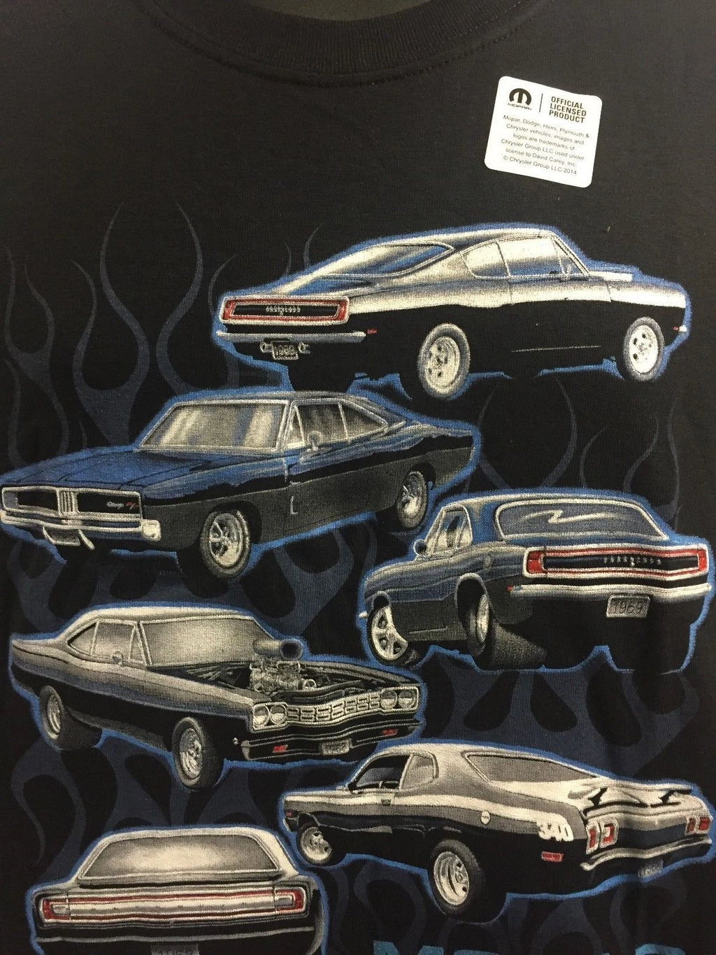 Licensed Black T-Shirt with Mopar Script for Dodge Charger Challenger (2010–2023)